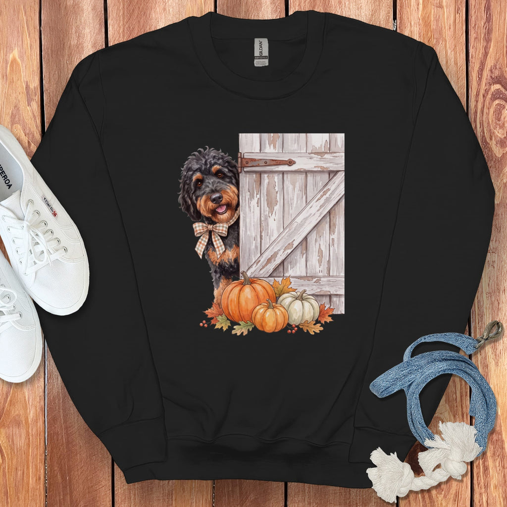 Phantom Goldendoodle Barn Peeking Sweatshirt in Black / S by Puppy Jo