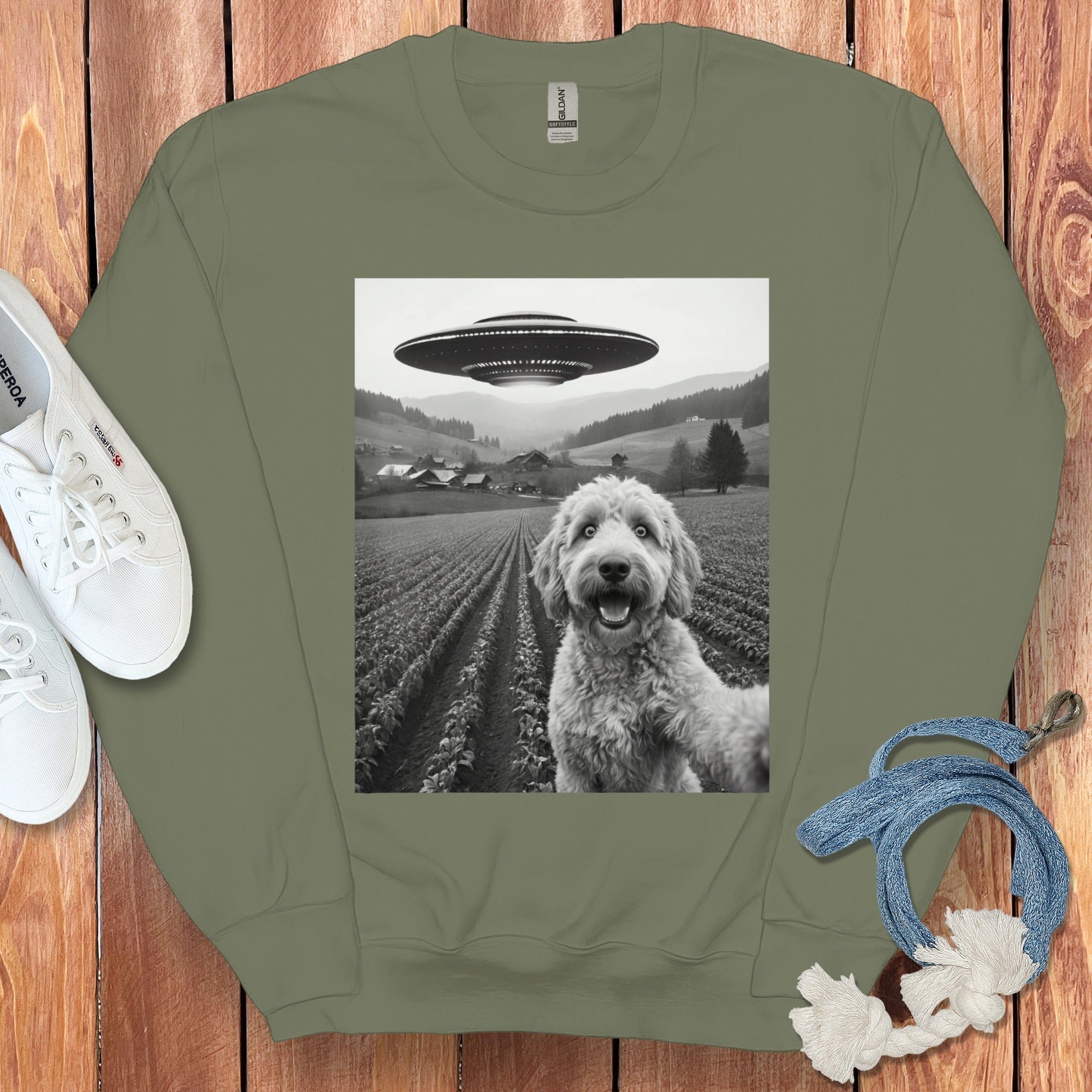 UFO Over Farm with Happy Dog Sweatshirt