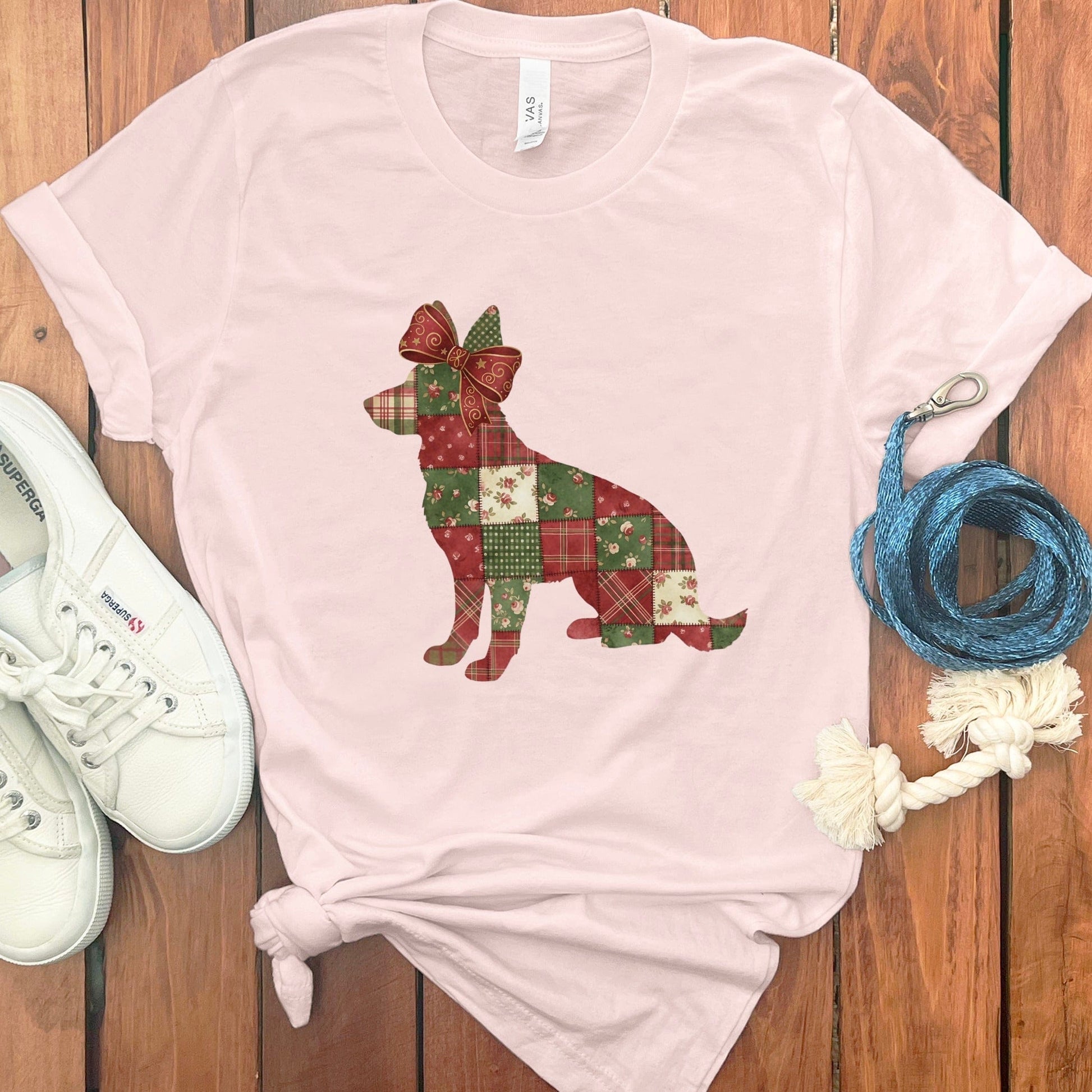 Cute Dog Patchwork Graphic Soft Pink T-Shirt product