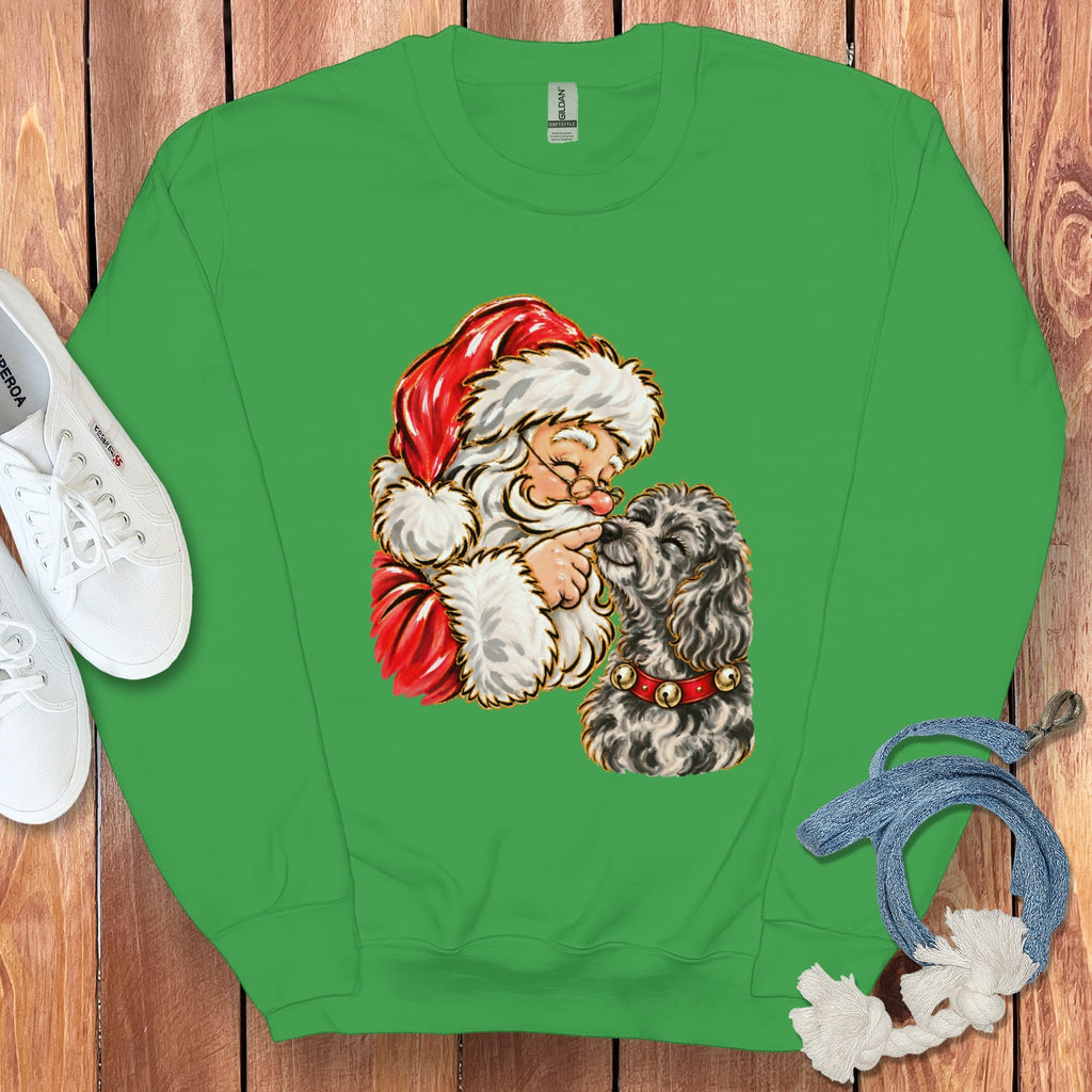 Merle Goldendoodle Santa Kiss Sweatshirt in Irish Green / S by Puppy Jo