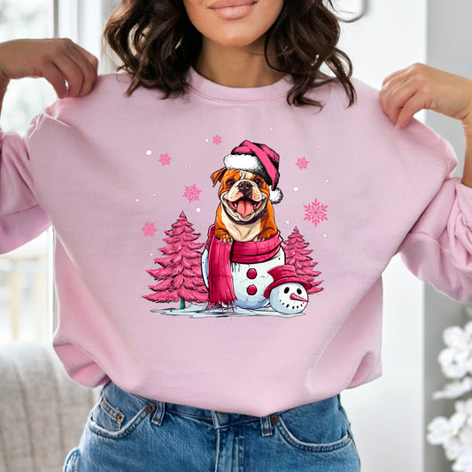 English Bulldog Pink Christmas Sweatshirt - PuppyJo Sweatshirt