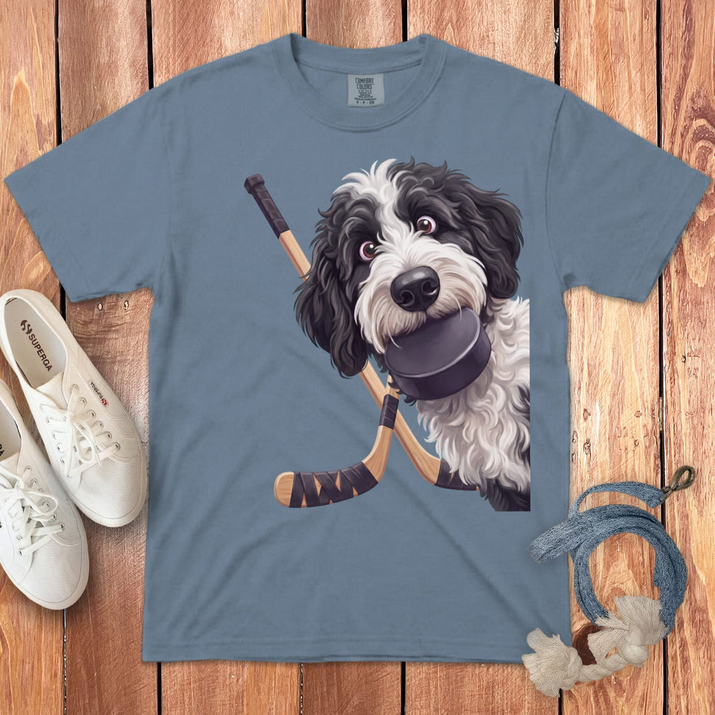 Sheepadoodle Hockey Signature T-Shirt in Blue Jean / S by Puppy Jo