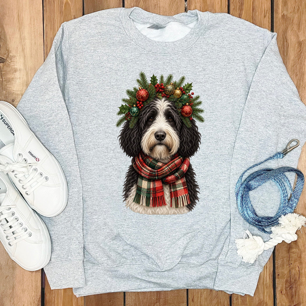 Sheepadoodle Holiday Crown Sweatshirt in Sport Grey / S by Puppy Jo