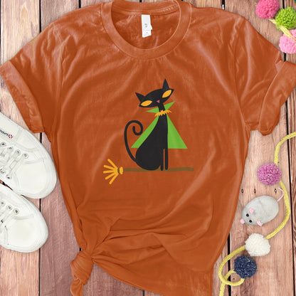 Graphic Black Cat with Broomstick Printed T-shirt Product