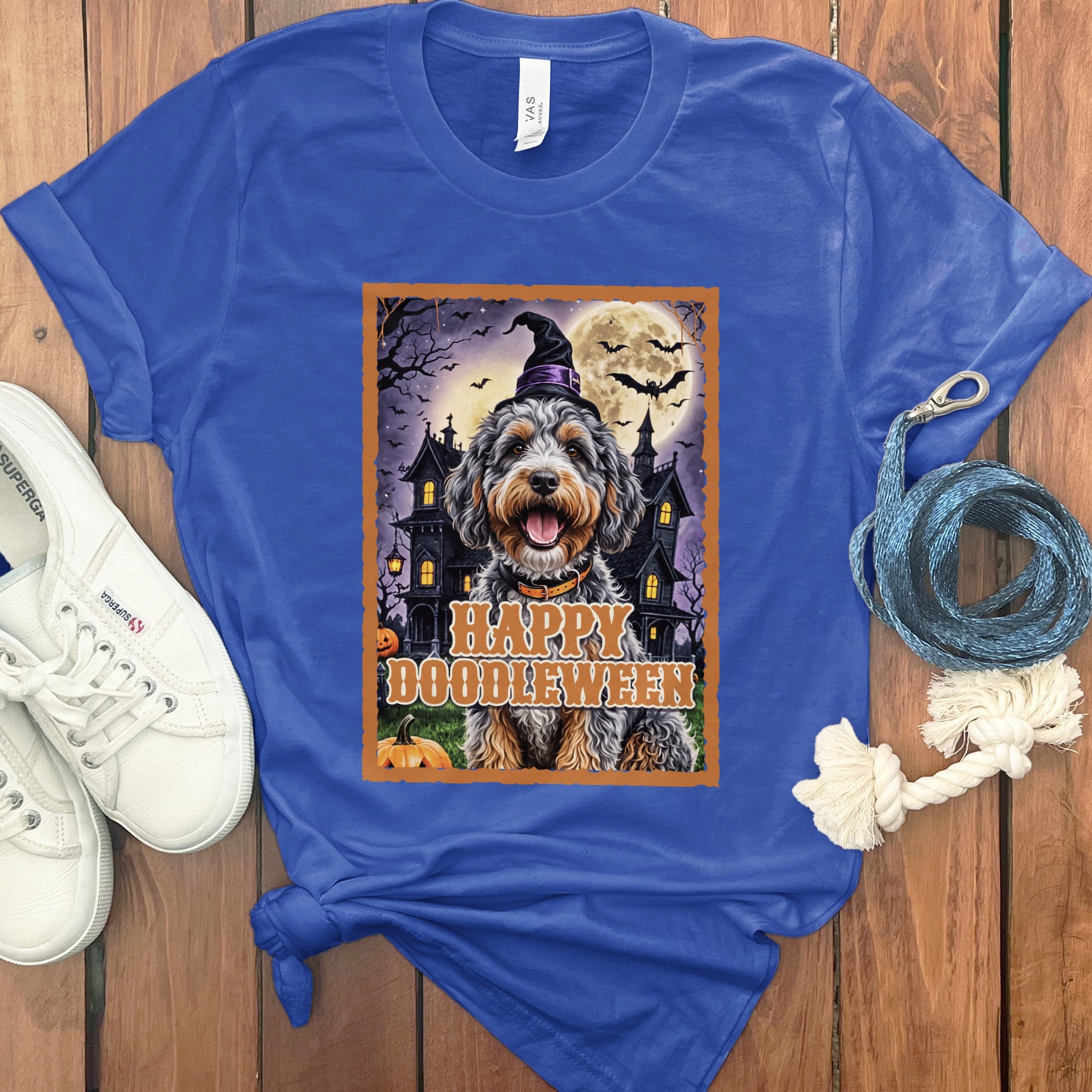 Aussiedoodle Happy Doodleween T-Shirt in S / True Royal by Puppy Jo