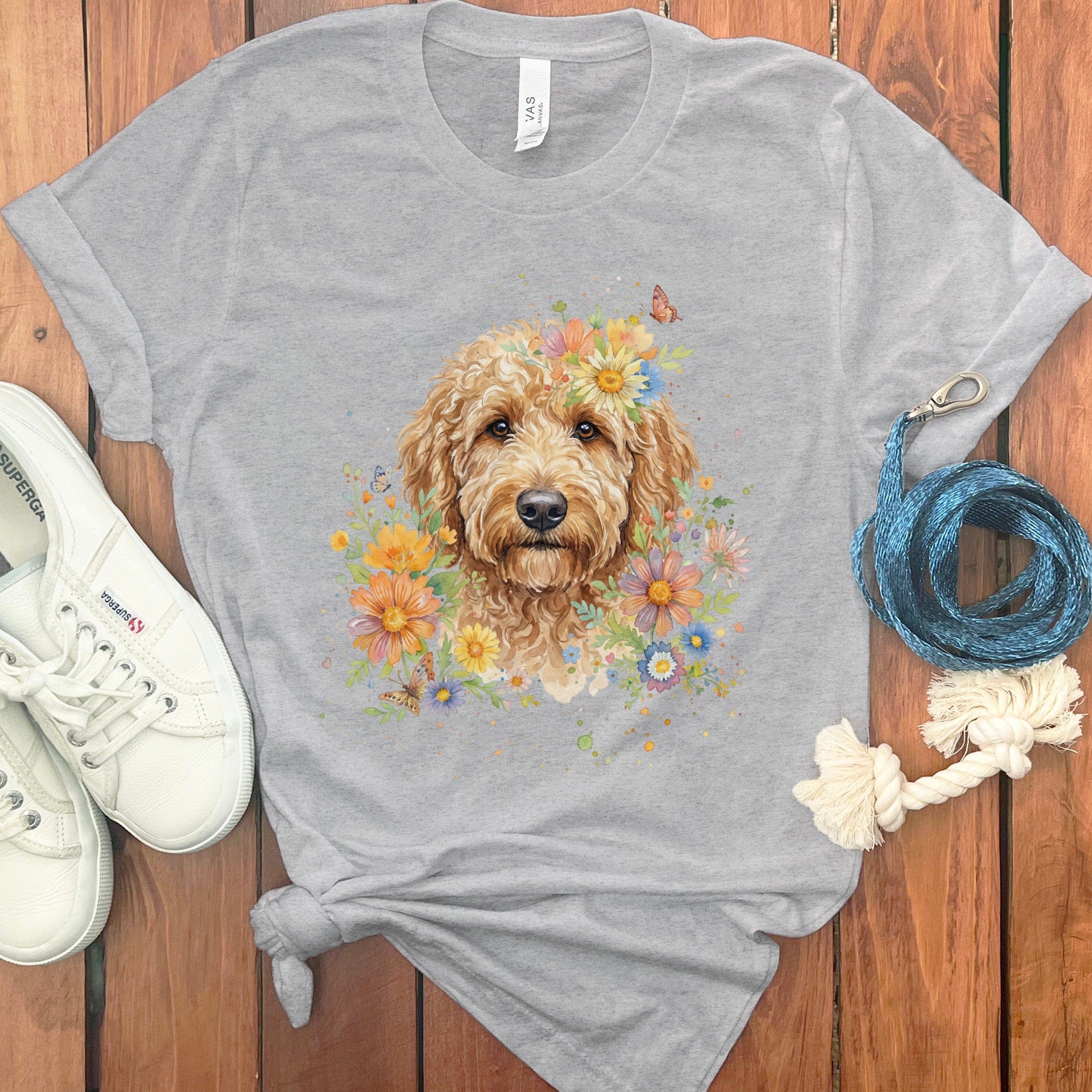 Floral Golden Doodle Graphic Tee Shirt for Dog Lovers