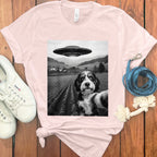 Selfie Dog with UFO Scene Graphic T-shirt