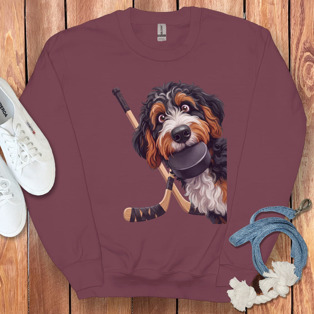 Bernedoodle Hockey Sweatshirt in Maroon / S by Puppy Jo