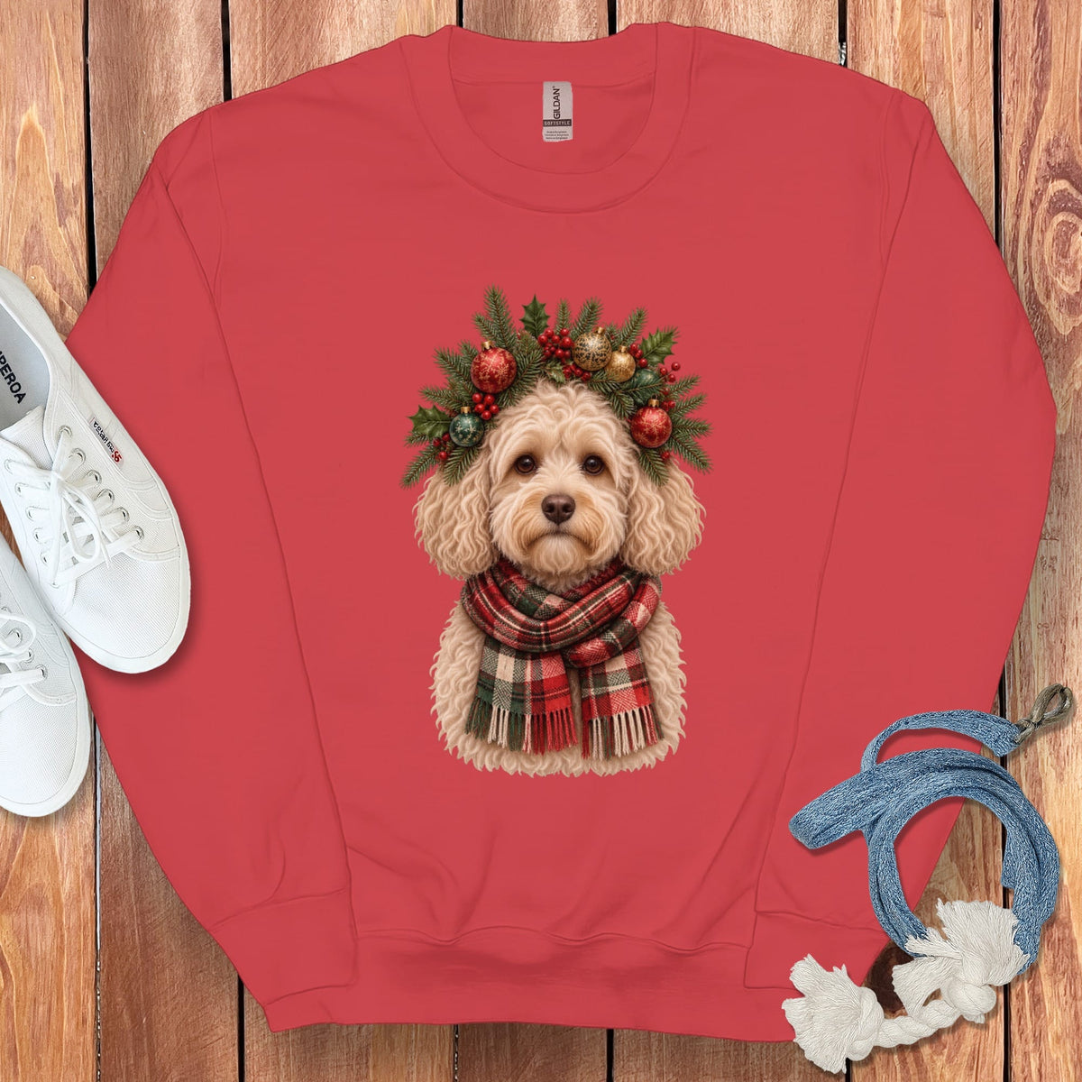 Maltipoo Holiday Crown Sweatshirt in Red / S by Puppy Jo