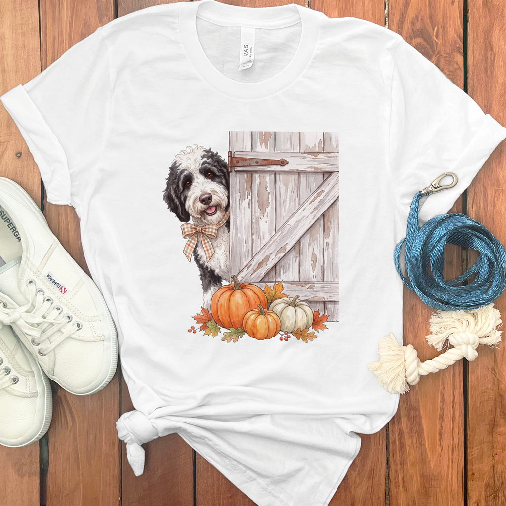 Sheepadoodle Barn Peeking T-Shirt in White / S by Puppy Jo