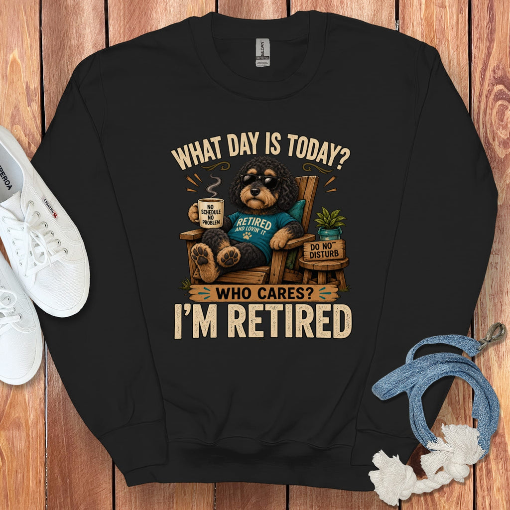 I'm Retired Phantom Goldendoodle Sweatshirt in Black / S by Puppy Jo