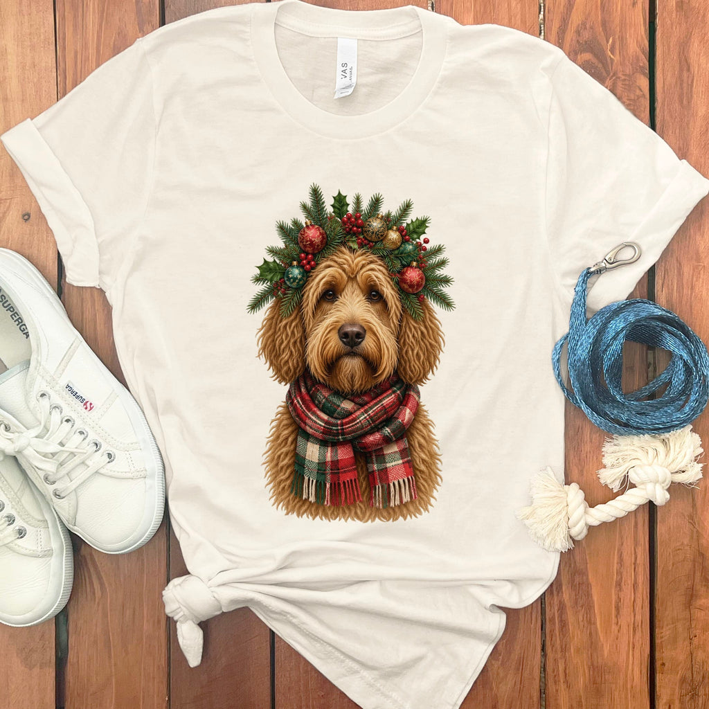 Golden Goldendoodle Holiday Crown T-Shirt in Natural / S by Puppy Jo