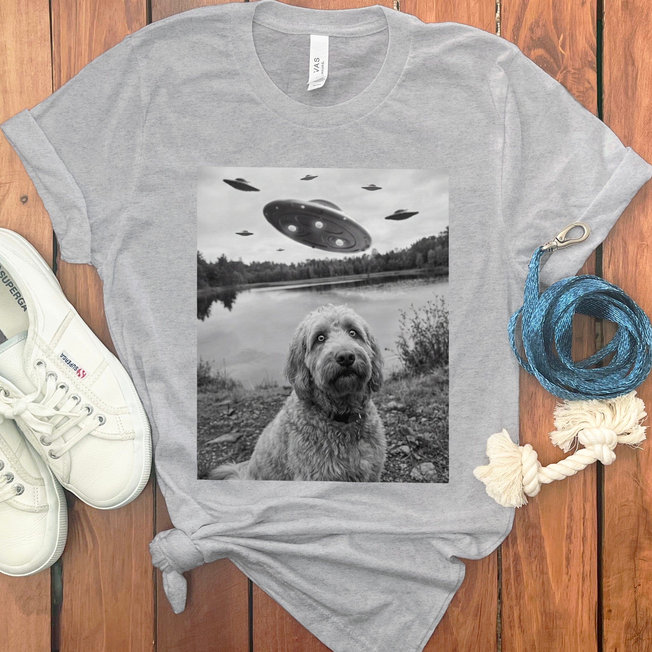 UFO Sighting with Surprised Dog Graphic T-shirt