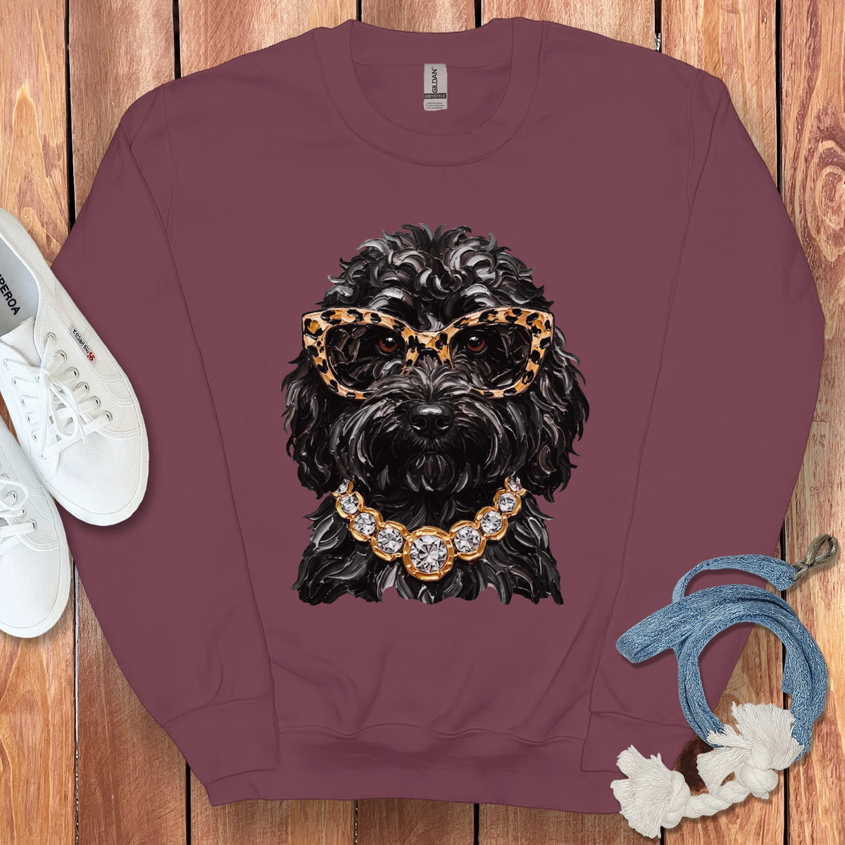 Black Goldendoodle Glam Sweatshirt in Maroon / S by Puppy Jo