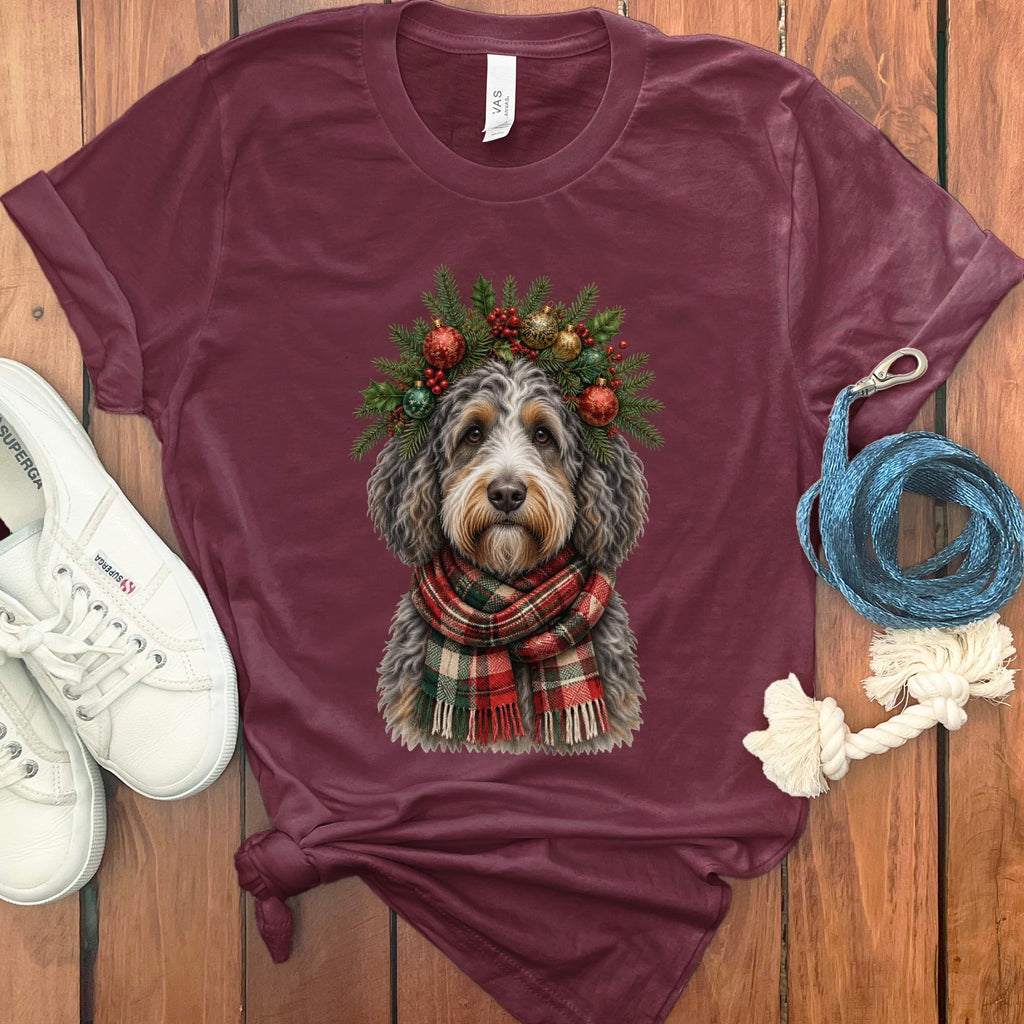 Aussiedoodle Holiday Crown T-Shirt in Maroon / S by Puppy Jo