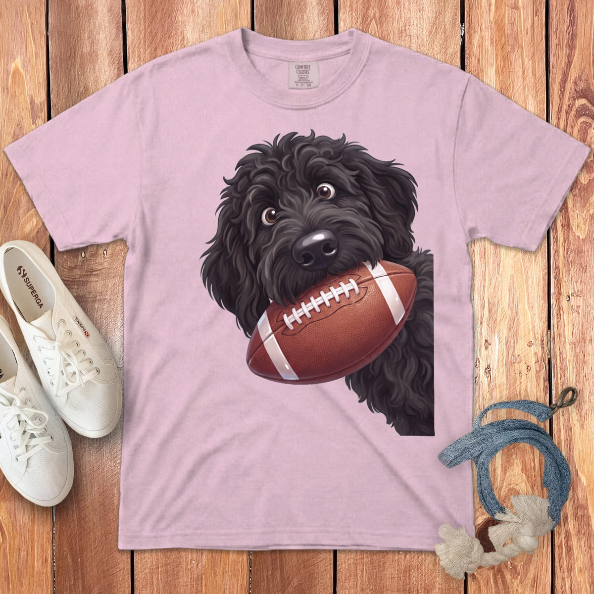 Black Goldendoodle Football Signature T-Shirt in Blossom / S by Puppy Jo