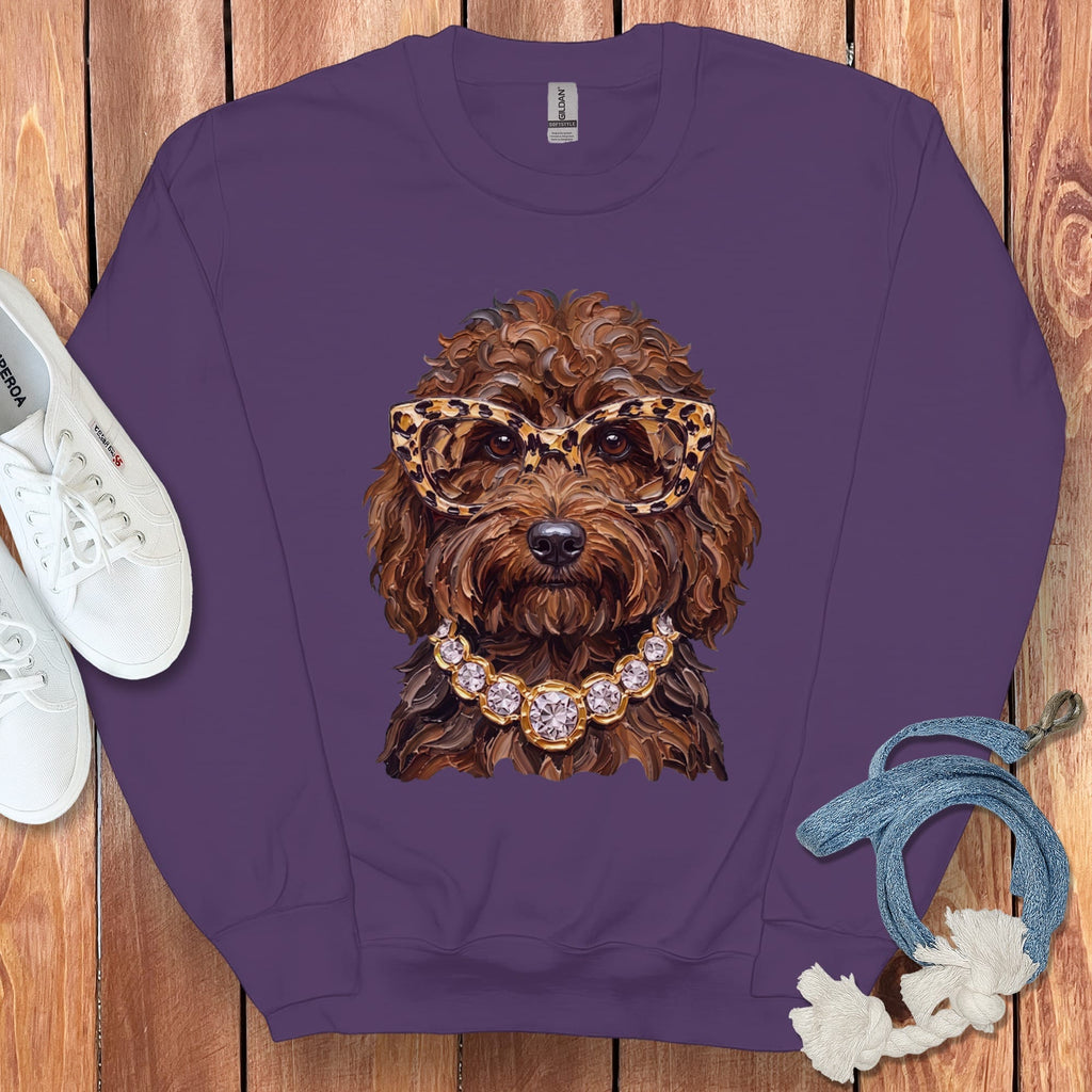 Chocolate Goldendoodle Glam Sweatshirt in Purple / S by Puppy Jo