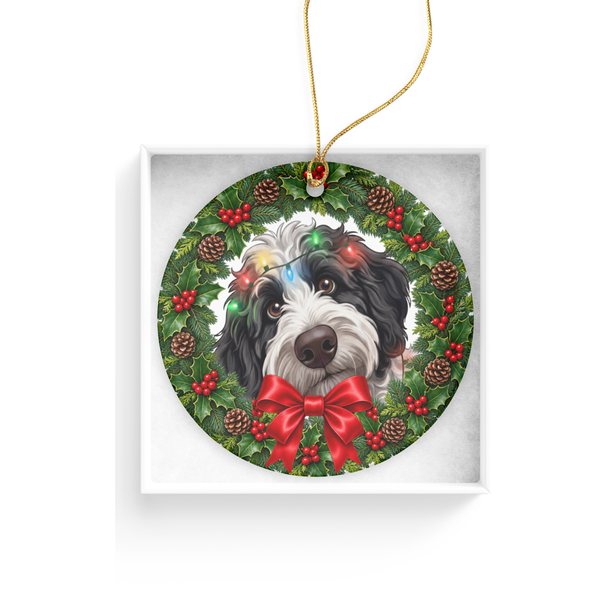 Peeking Sheepadoodle Holiday Ornament