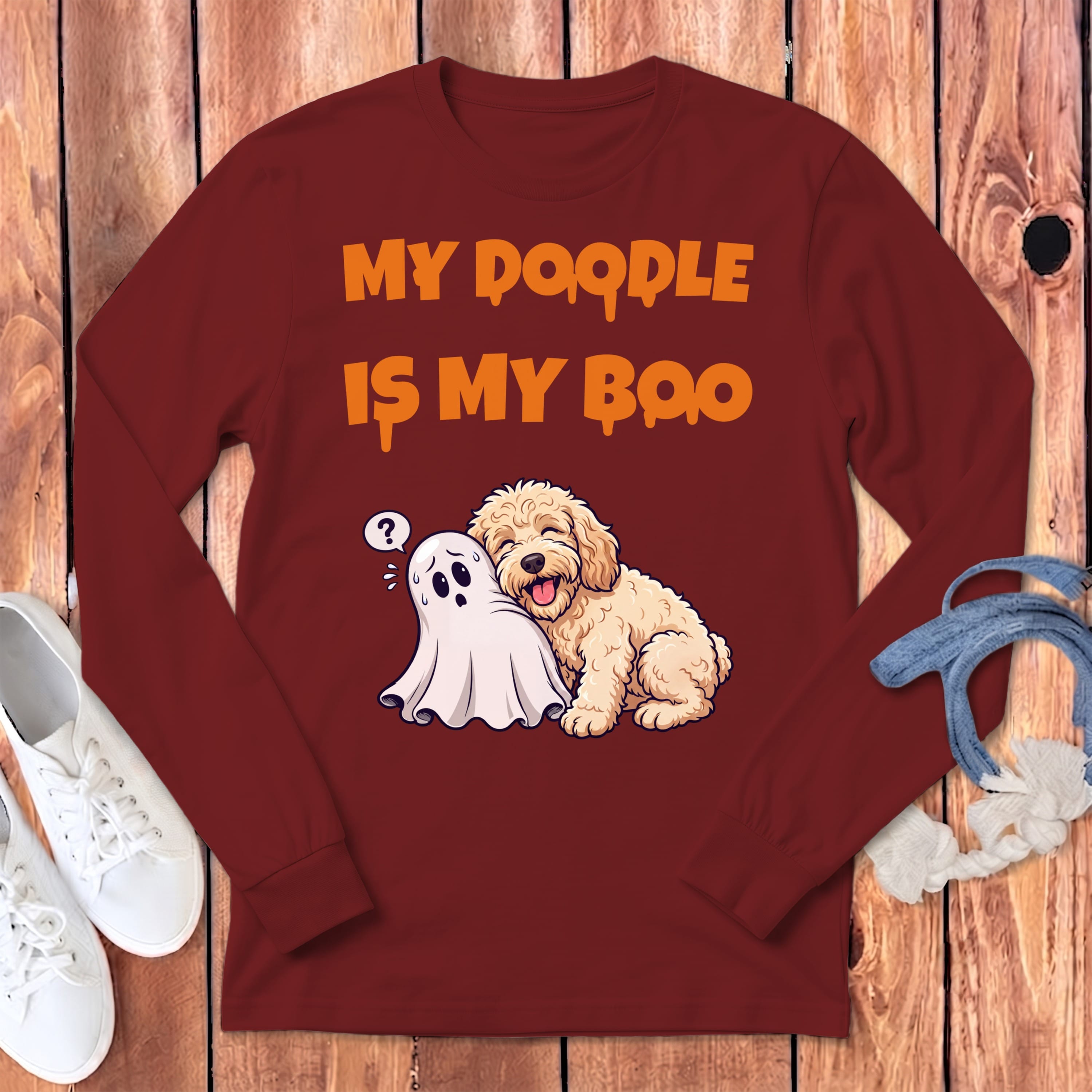 Cream Goldendoodle My Boo Long Sleeve T-Shirt in Cardinal / S by Puppy Jo