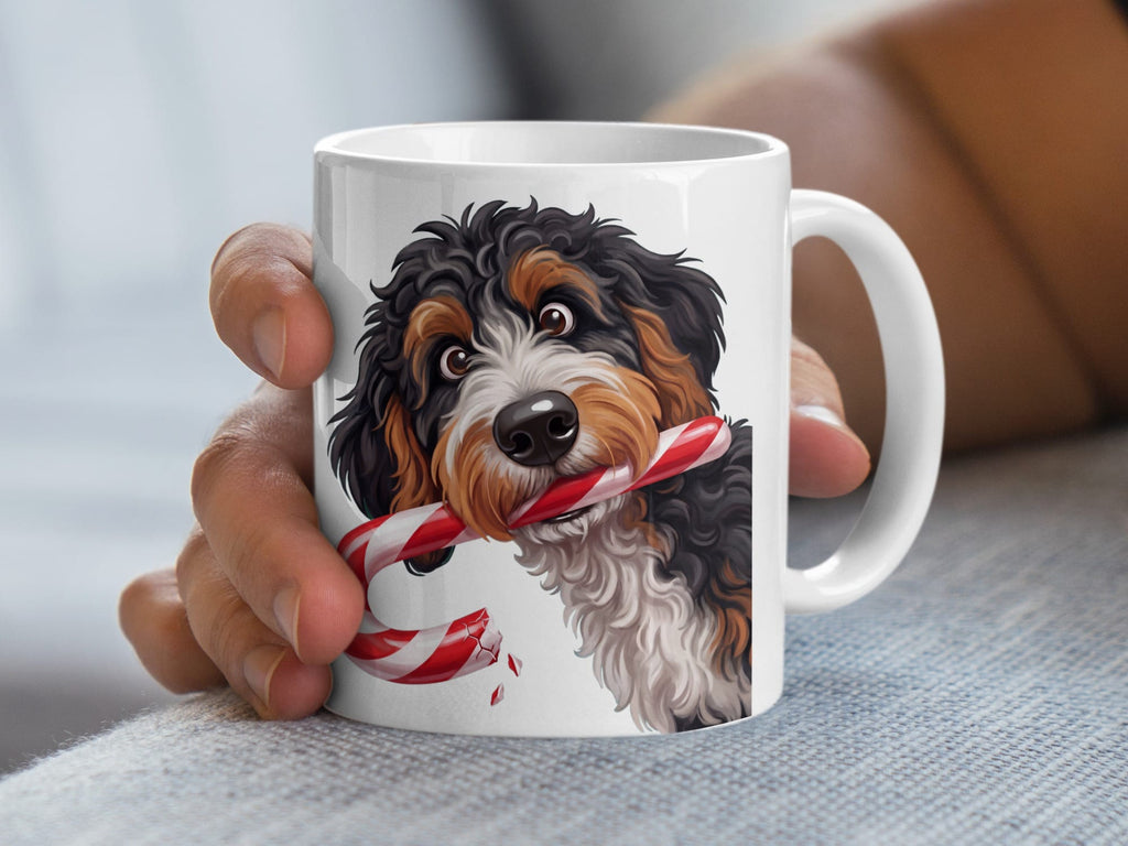 Bernedoodle Candy Cane Thief Mug in by Puppy Jo