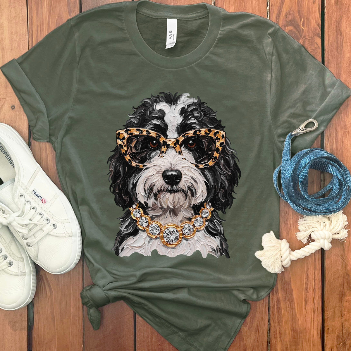 Sheepadoodle Glam T-Shirt in Military Green / S by Puppy Jo