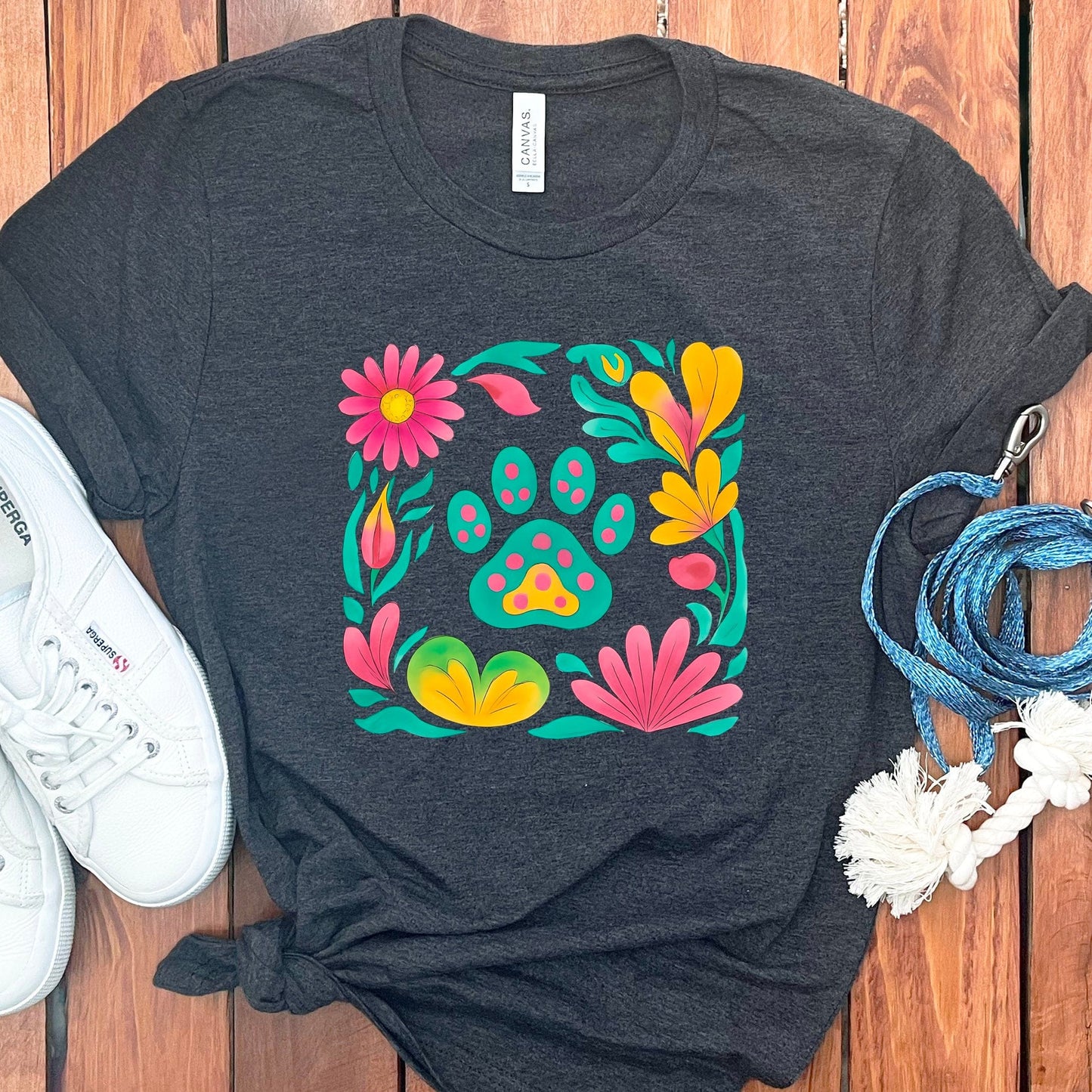 Colorful Paw Print and Flowers Graphic Tee product