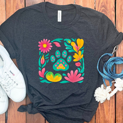 Colorful Paw Print and Flowers Graphic Tee product