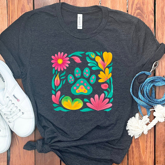 Colorful Paw Print and Flowers Graphic Tee product