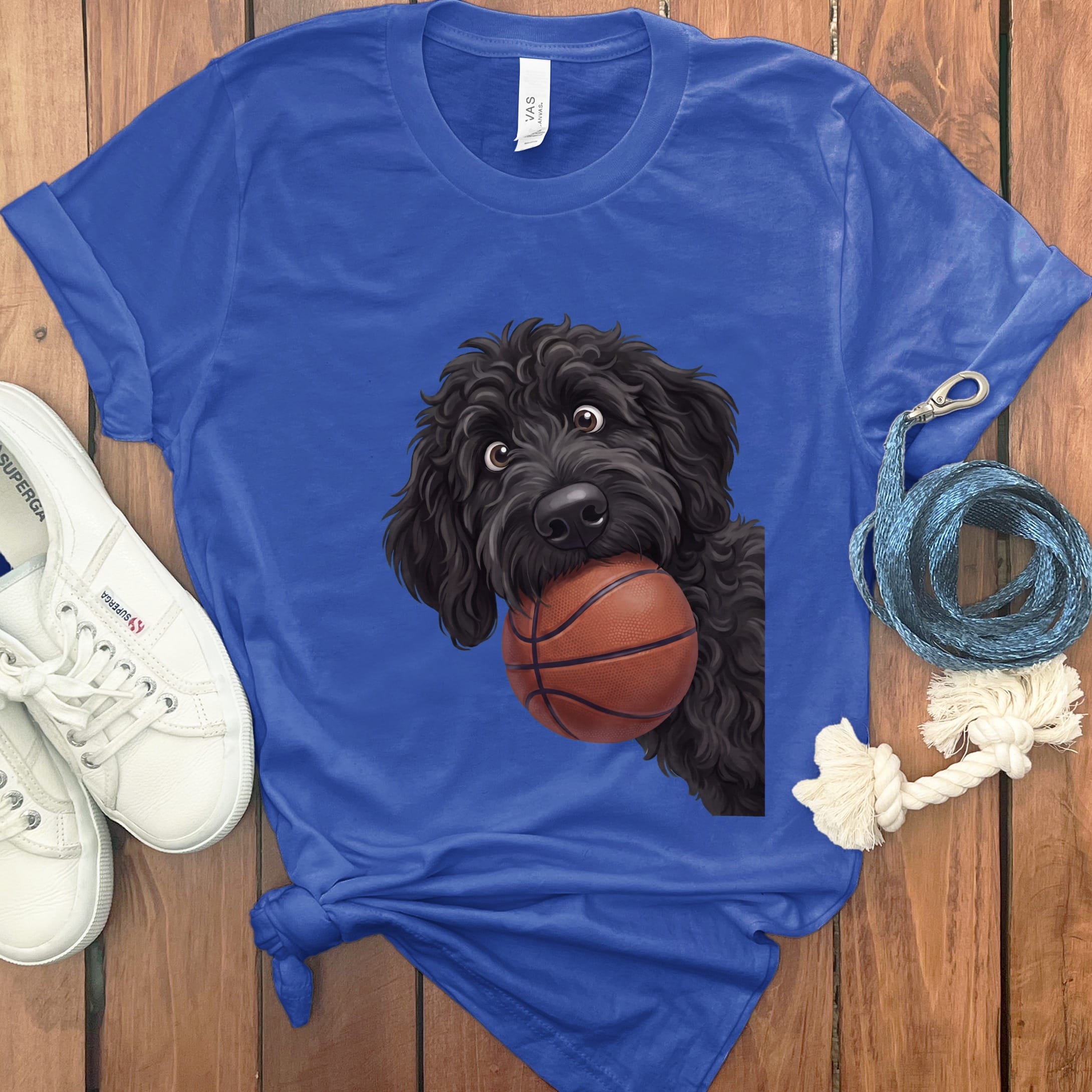 Black Goldendoodle Basketball T-Shirt in True Royal / S by Puppy Jo