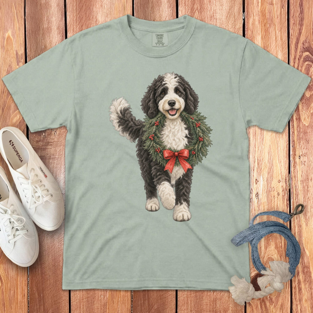 Sheepadoodle Wreath Signature T-Shirt in Bay / S by Puppy Jo