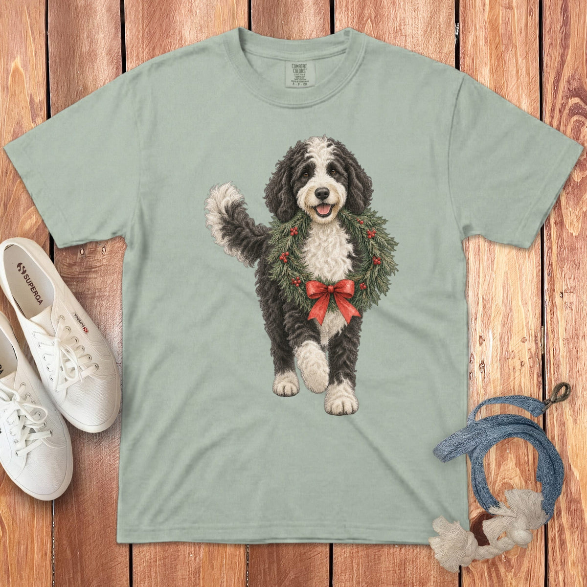 Sheepadoodle Wreath Signature T-Shirt in Bay / S by Puppy Jo