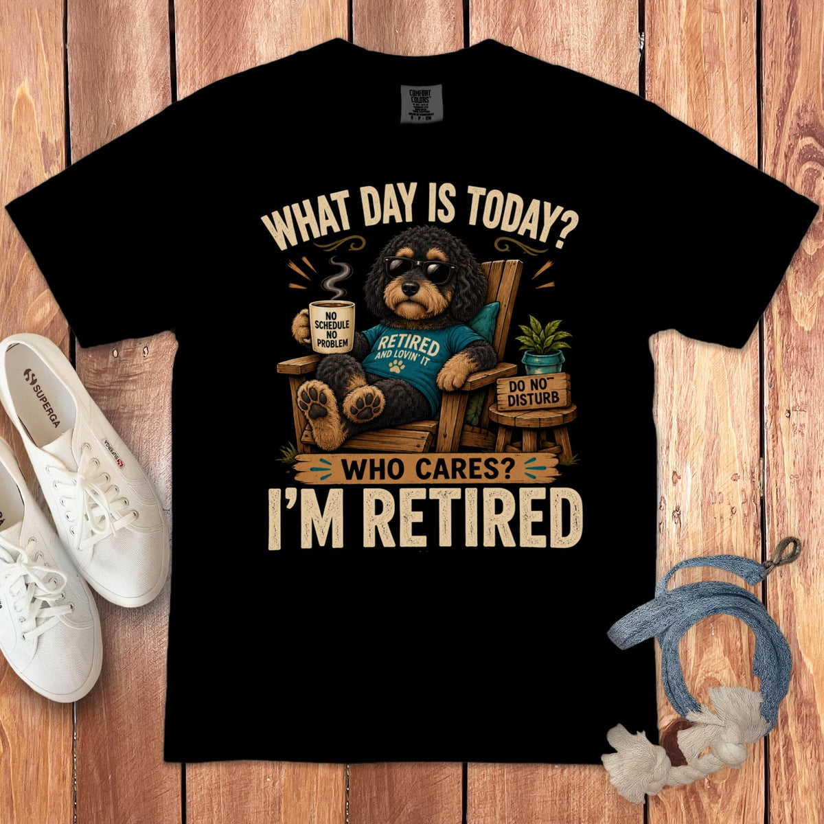I'm Retired Phantom Goldendoodle Signature T-Shirt in Black / S by Puppy Jo