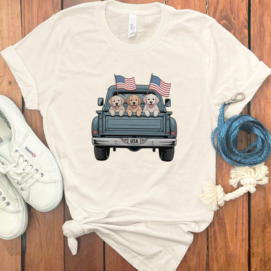 Adorable Puppies with American Flags Graphic Tee product