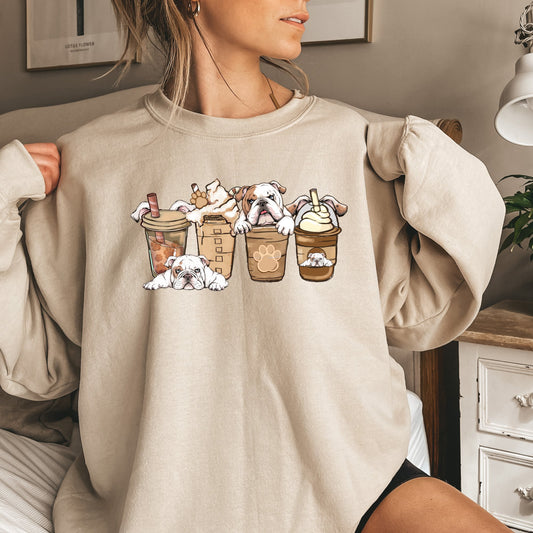 English Bulldogs and Coffee Sweatshirt - PuppyJo Sweatshirt Sand / S