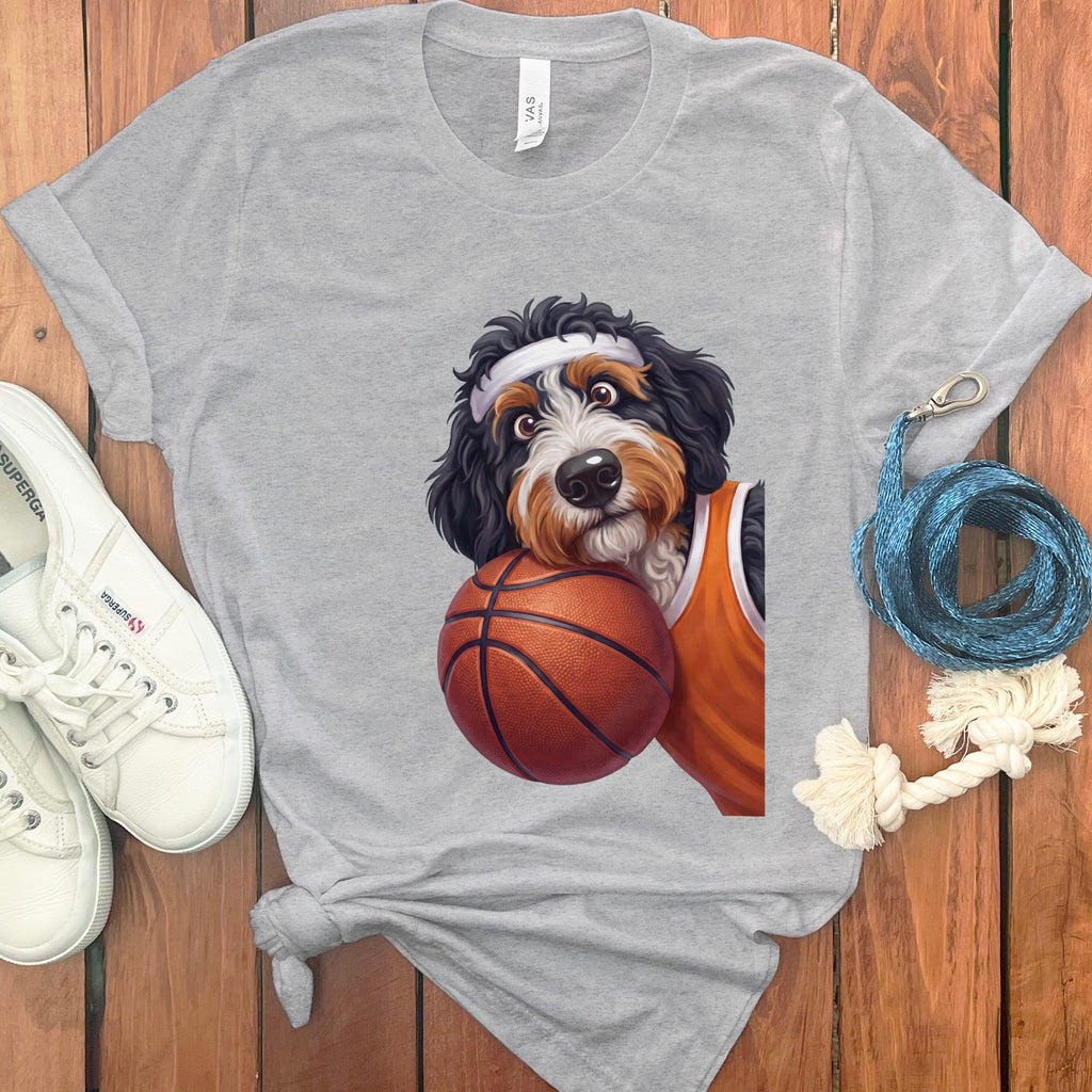 Bernedoodle Basketball Player T-Shirt in Athletic Heather / S by Puppy Jo