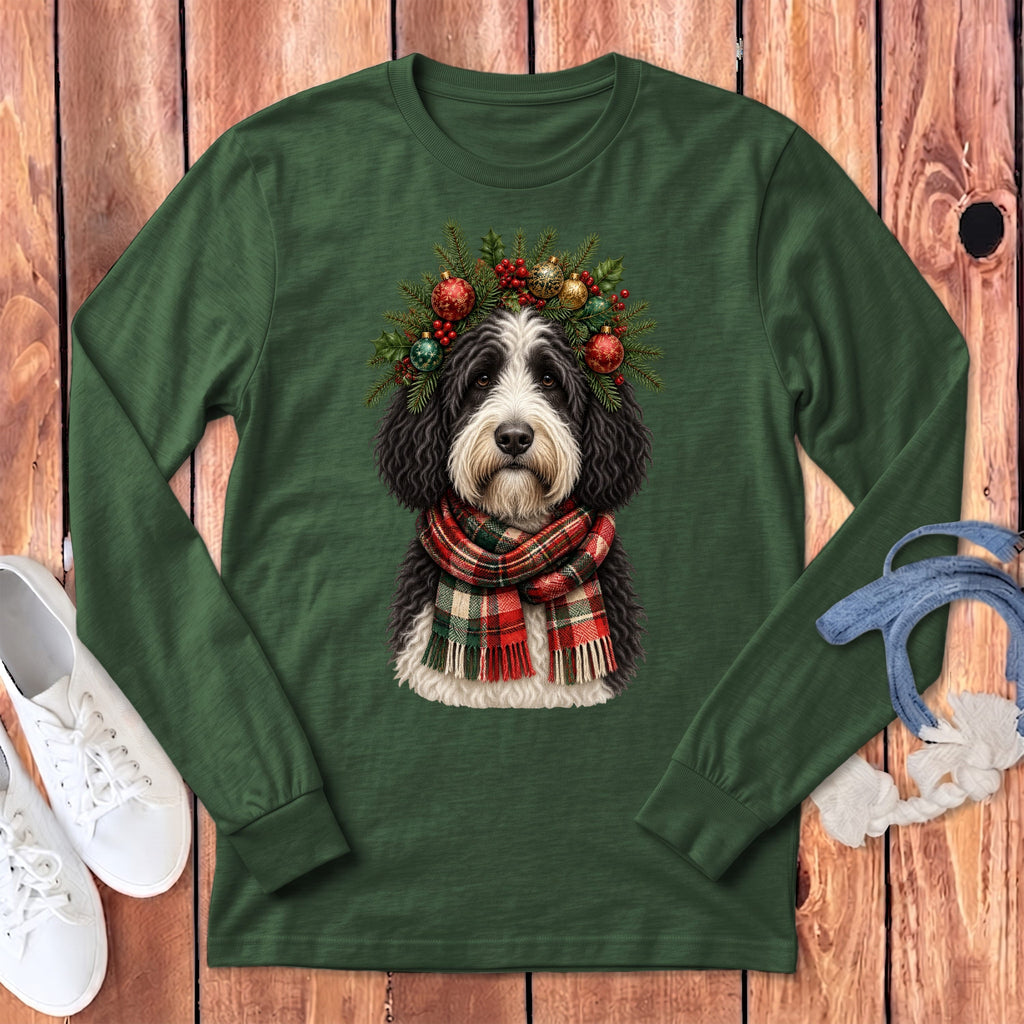 Sheepadoodle Holiday Crown Long Sleeve T-Shirt in Heather Forest / S by MyDesigns