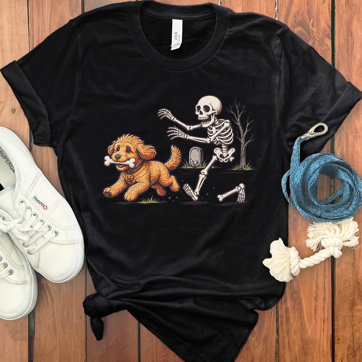 Gold Goldendoodle Bone Thief T-Shirt in Black / S by Puppy Jo