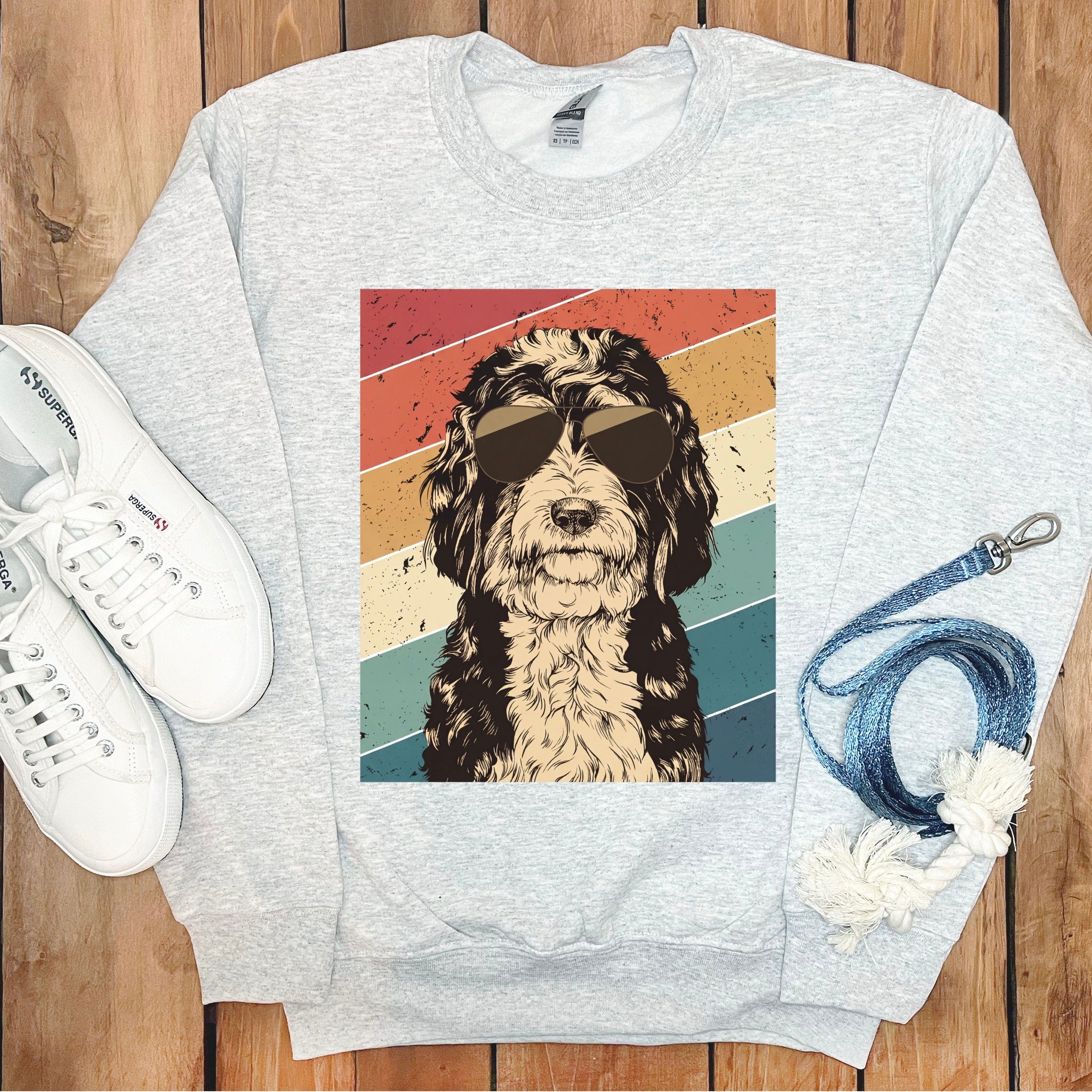Vintage Style Dog with Sunglasses Print Sweater