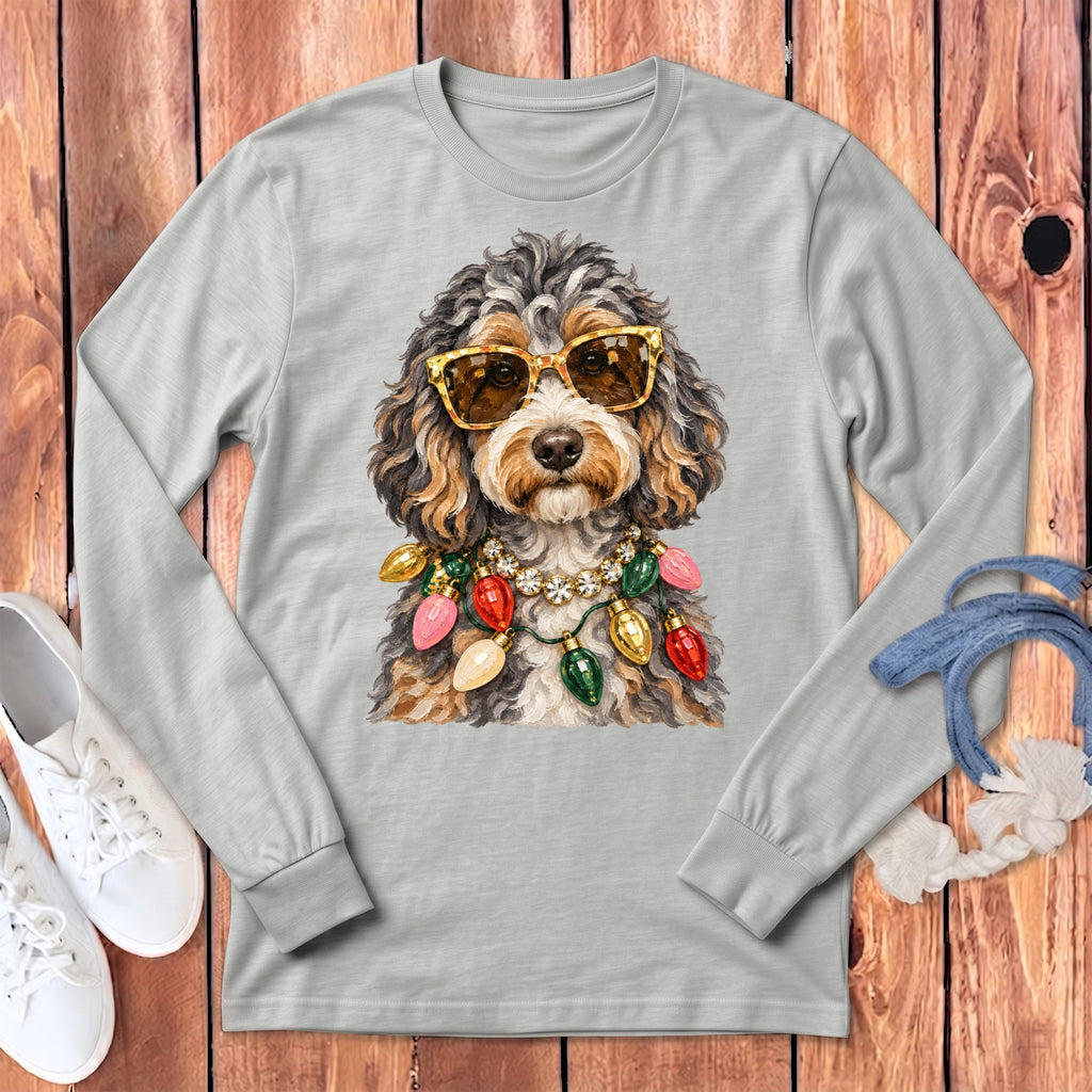 Aussiedoodle Christmas Glam Long Sleeve T-Shirt in Athletic Heather / S by Puppy Jo