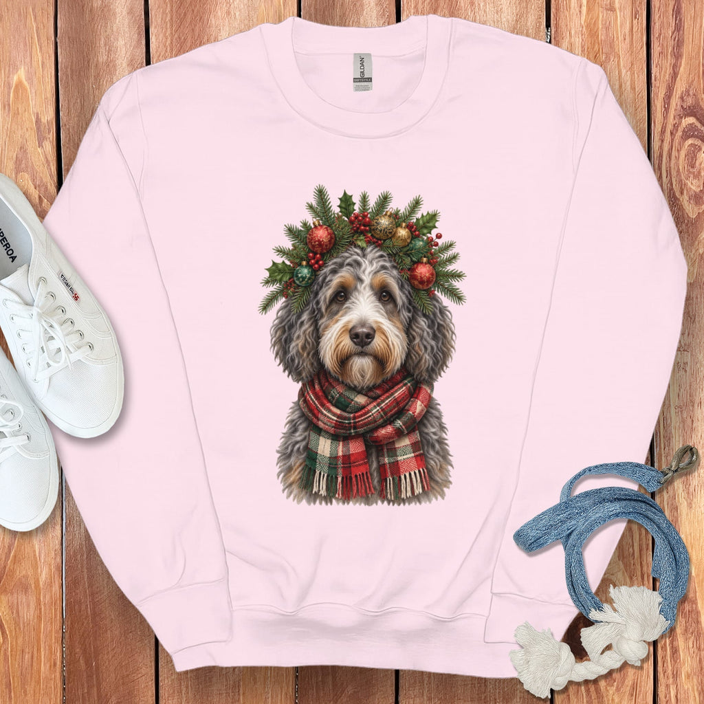 Aussiedoodle Holiday Crown Sweatshirt in Light Pink / S by Puppy Jo
