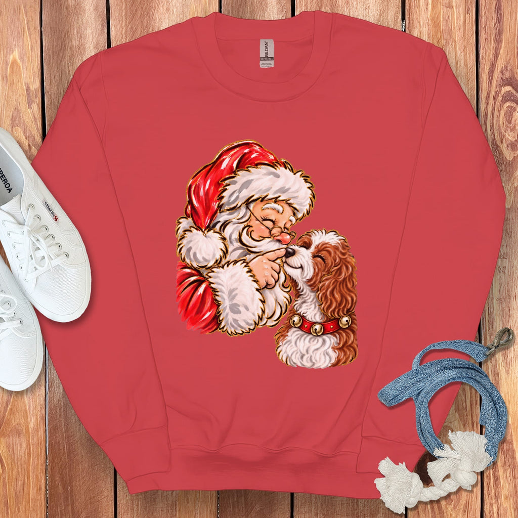 Cavapoo Santa Kiss Sweatshirt in Red / S by Puppy Jo