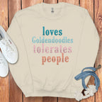 Comfortable sweatshirt with loves Goldendoodles tolerates people