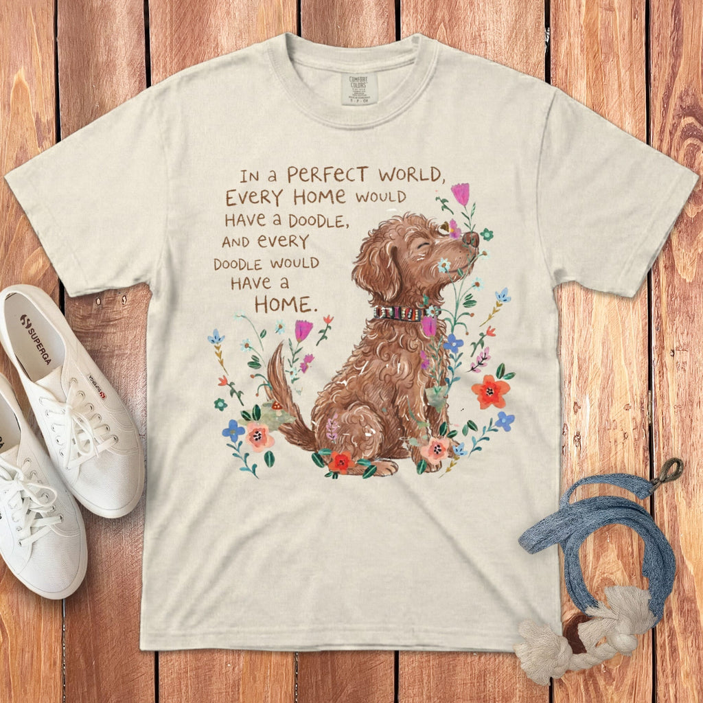 Perfect World Chocolate Goldendoodle Signature T-Shirt in Ivory / S by Puppy Jo