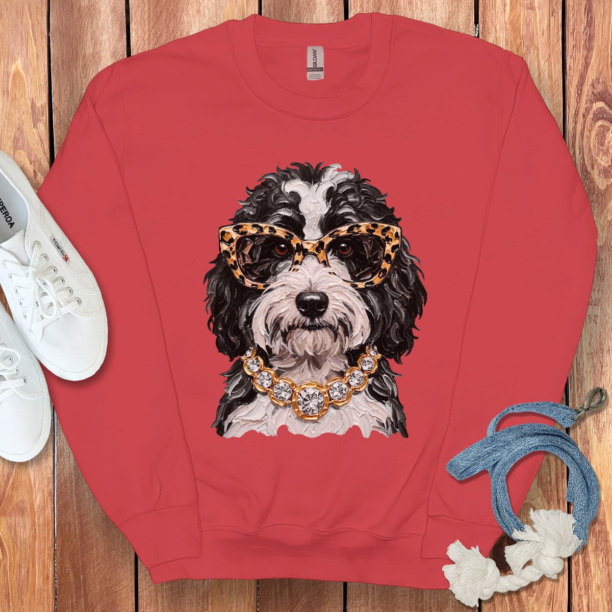 Sheepadoodle Glam Sweatshirt in Red / S by Puppy Jo