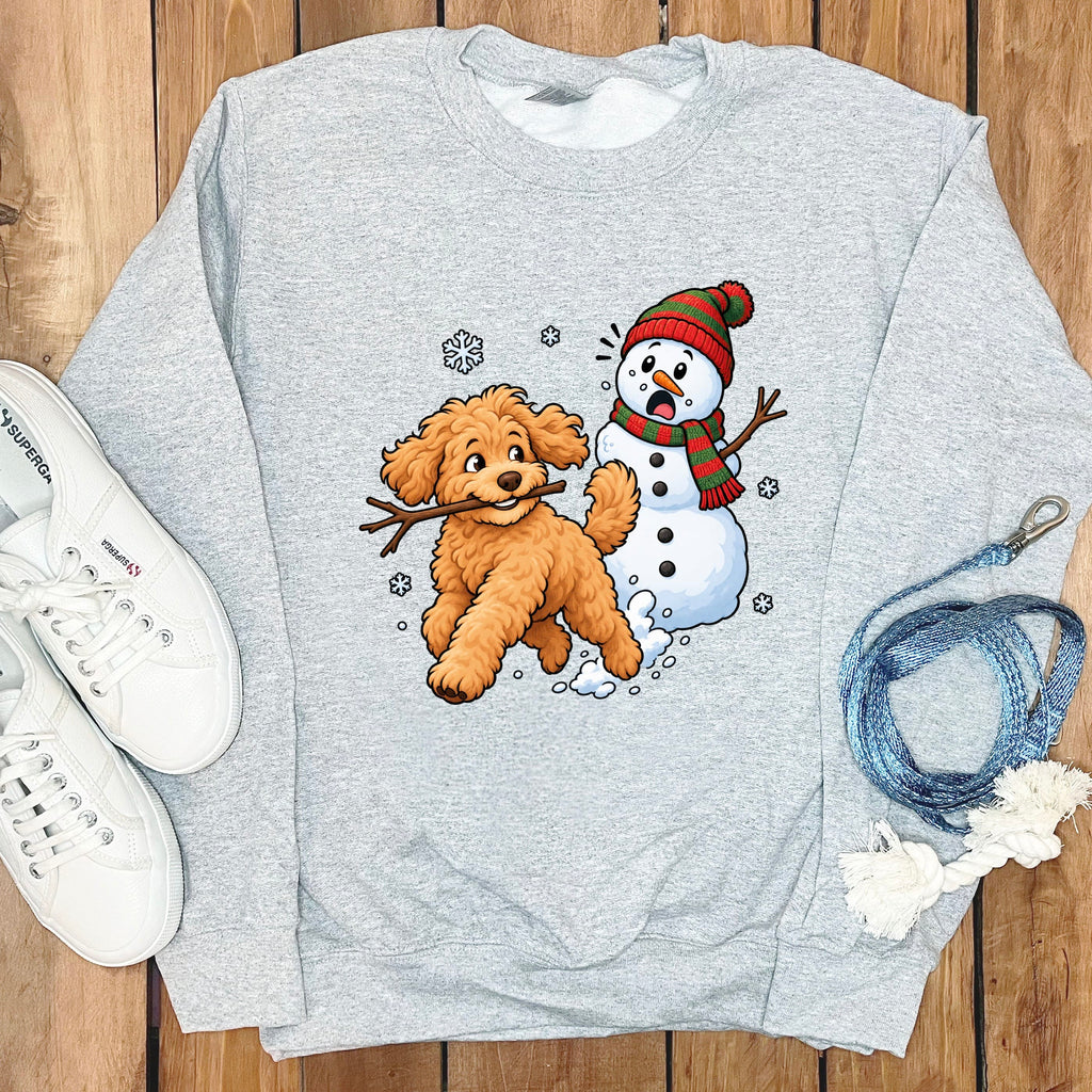 Golden Goldendoodle Snowman Sweatshirt in Sport Grey / S by Puppy Jo