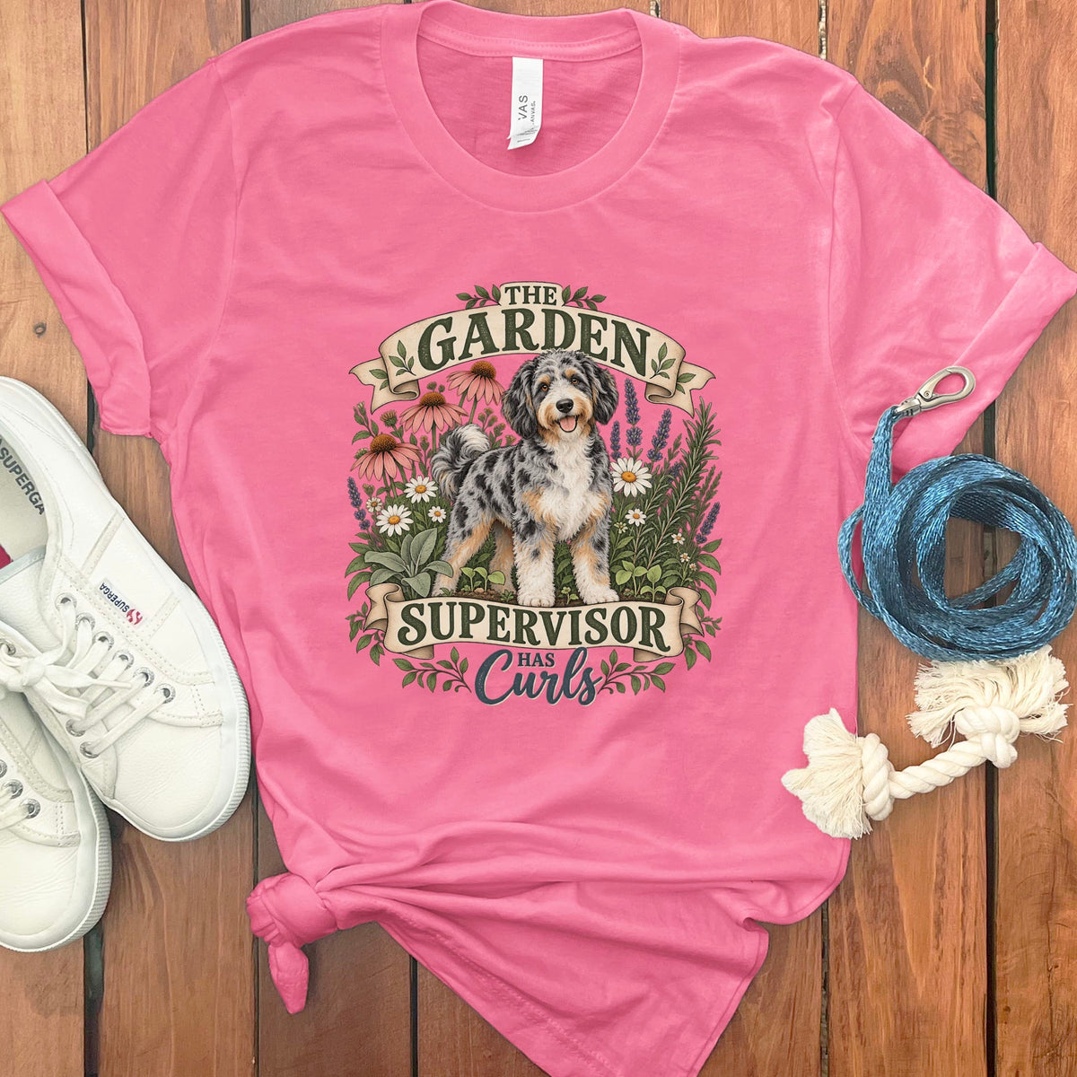 Aussiedoodle Garden Supervisor T-Shirt in Charity Pink / S by Puppy Jo