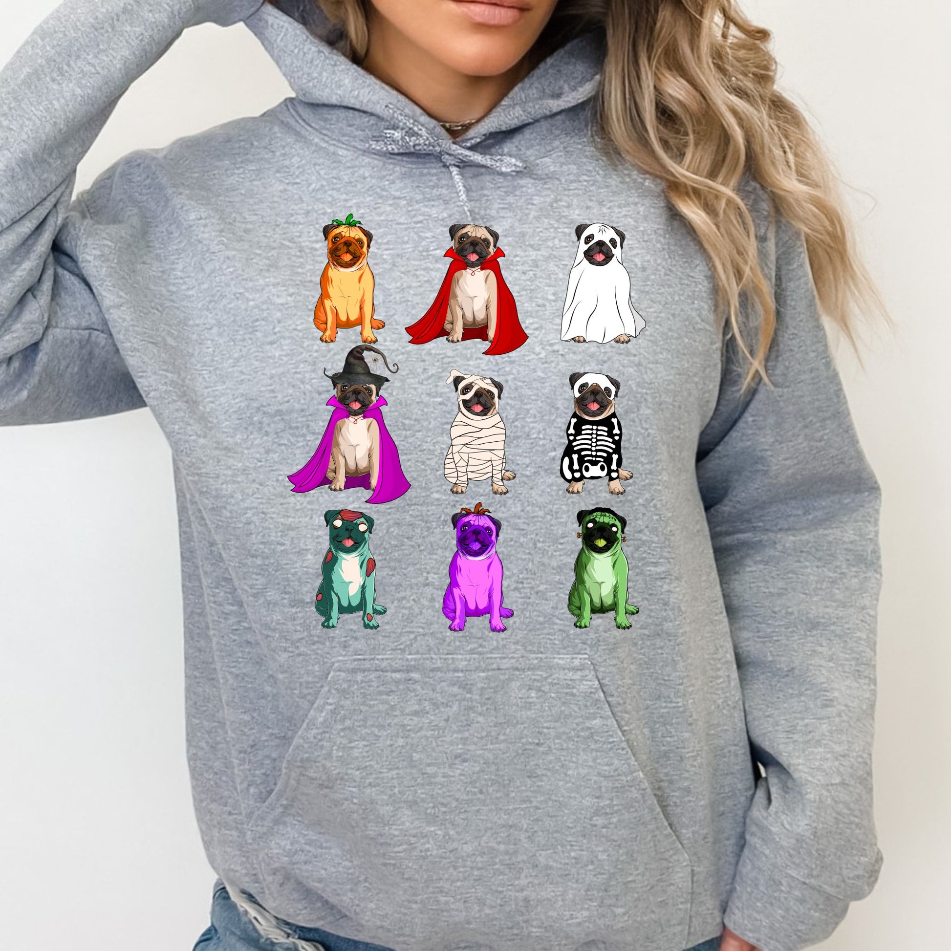 Pug Halloween Hoodie Sweatshirt - PuppyJo Hoodie S / Sport Grey
