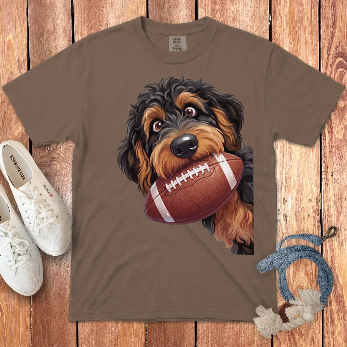 Phantom Goldendoodle Football Signature T-Shirt in Espresso / S by Puppy Jo