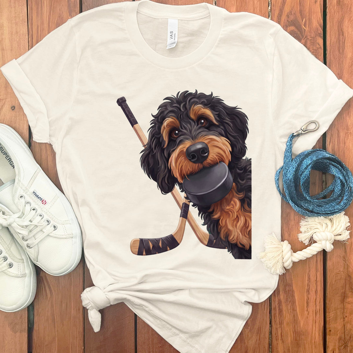 Phantom Goldendoodle Hockey T-Shirt in Natural / S by Puppy Jo