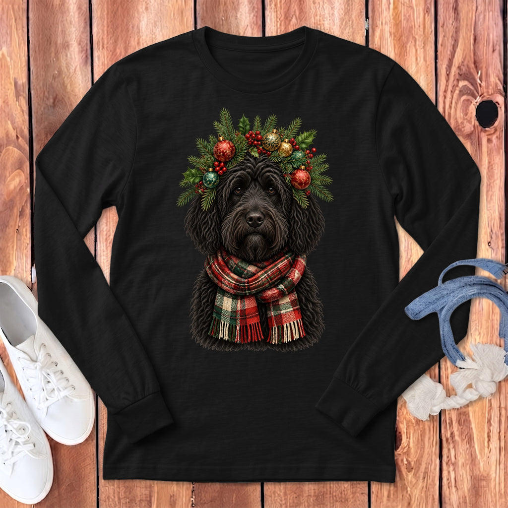 Black Goldendoodle Holiday Crown Long Sleeve T-Shirt in Dark Grey Heather / S by MyDesigns
